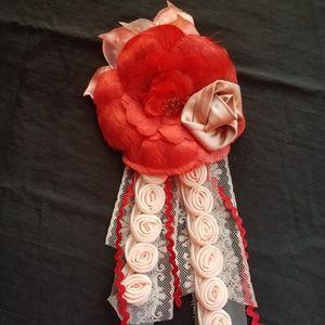 Red & Peach Flower Pin